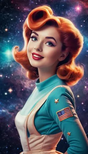 cosmogirl,retro woman,retro pin up girl,retro women,astrobiologist,radebaugh,Conceptual Art,Sci-Fi,Sci-Fi 30