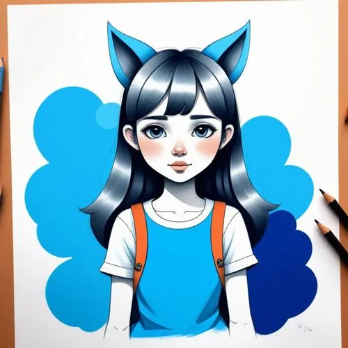 blue painting,krita,drawing cat,marinette,girl drawing,riska