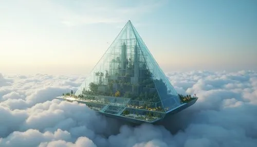 cloudmont,sky space concept,glass pyramid,skycraper,sky apartment,cloud mountain