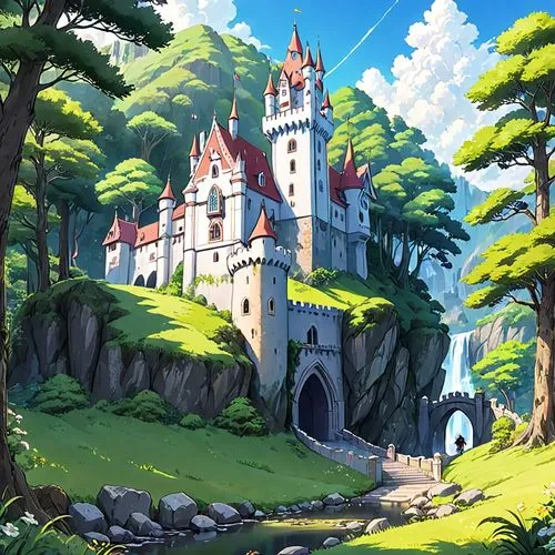 fairy tale castle,knight's castle,fairytale castle,castle,castle ruins,studio ghibli,summit castle,fantasy landscape,fantasy world,knight village,castel,medieval castle,water castle,bastei,peter-pavel's fortress,ruined castle,gold castle,disney castle,castleguard,castles,Anime,Anime,Traditional