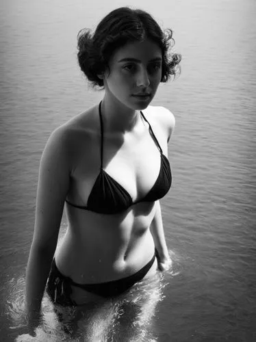 at random,a very nice looking woman in a black bikini,raia,girl on the river,vintage woman,retro woman,aditi rao hydari,lartigue,Photography,Black and white photography,Black and White Photography 01