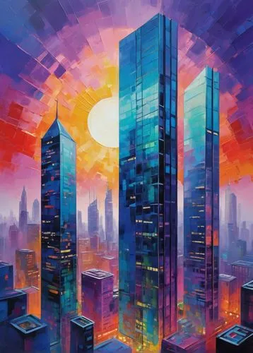 skyscrapers,cityscape,skyscraper,colorful city,city skyline,skycraper,the skyscraper,metropolis,skyscraping,ctbuh,kaleidoscape,cybercity,supertall,urban towers,sky city,kinkade,world digital painting,skyscraper town,tetris,hypermodern,Conceptual Art,Oil color,Oil Color 25