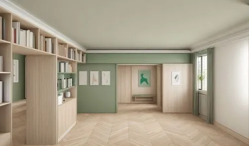 day light photography of a mid century danish living room

finishings
Hungarian parquet floor
pastel green walls
pastel green walls
white Ceiling
oak doors

objets
wood shelves
colored books
speaker
P