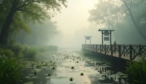 the danube delta,foggy landscape,flooded pathway,danube delta,wooden bridge,morning mist,wetland,swamps,bayou,swamp,backwater,shaoming,wetlands,forest lake,backwaters,water mist,river landscape,spreewald,morning fog,mists,Photography,General,Realistic