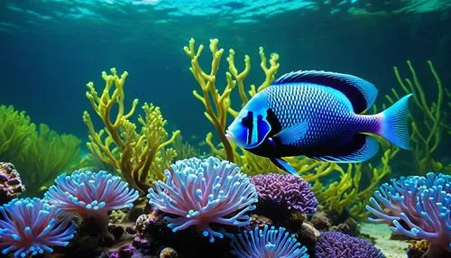 "Crie um aquário virtual repleto de peixes exóticos e coloridos, com plantas aquáticas vibrantes e recifes de coral. Inclua interações realistas, como peixes nadando em cardumes, alimentando-se e inte