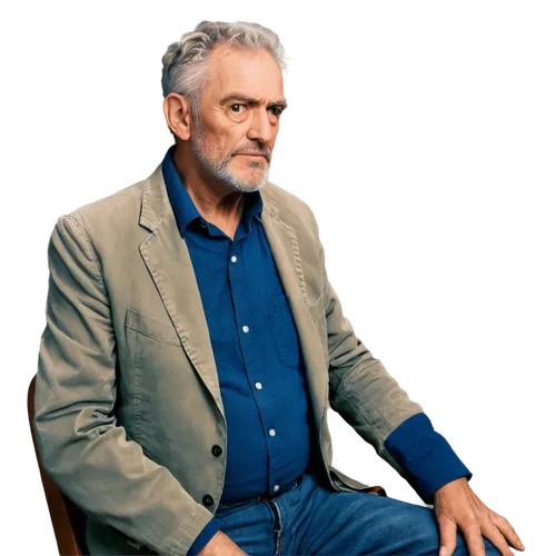 Old man, wrinkled skin, mature face, grey beard, messy hair, worn-out clothes, relaxed posture, sitting on chair, warm lighting, soft focus, cinematic composition, shallow depth of field.,suleimani,bo