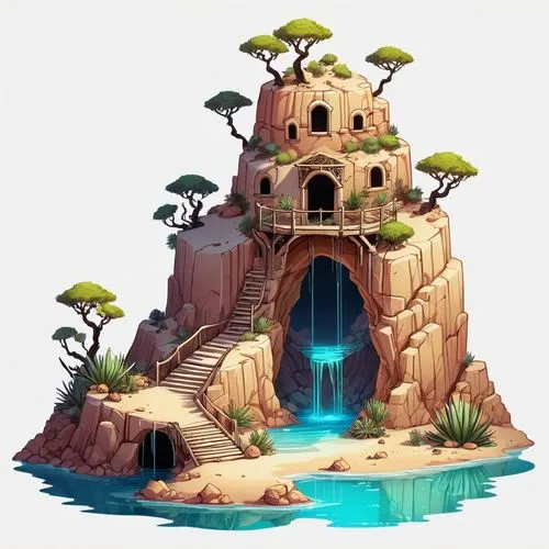 mushroom island,wishing well,cave on the water,floating islands,underwater oasis,floating island,Illustration,Abstract Fantasy,Abstract Fantasy 11