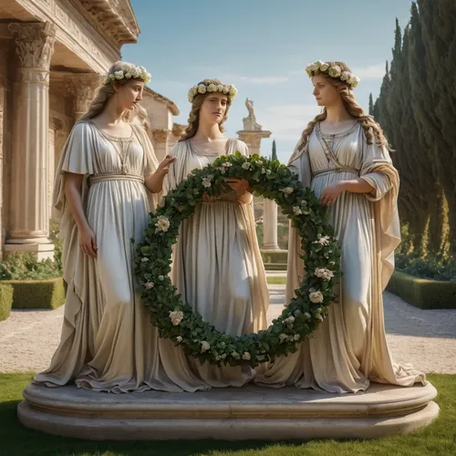 apollo and the muses,the three graces,laurel wreath,three pillars,classical antiquity,ephesus,house with caryatids,justitia,greek mythology,ancient rome,the roman empire,pallas athene fountain,caryatid,wedding photo,art deco wreaths,candlemas,hispania rome,celtic woman,doric columns,neoclassic,Photography,General,Natural