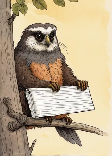 reading owl,boobook owl,owl drawing,saw-whet owl,sparrow owl,north american raccoon,book illustration,chestnut-backed chickadee,bird illustration,small owl,passer domesticus,psaltery,clipboard,rocket raccoon,anthropomorphized animals,writing-book,art bard,bookworm,brown owl,owl,Illustration,Retro,Retro 22