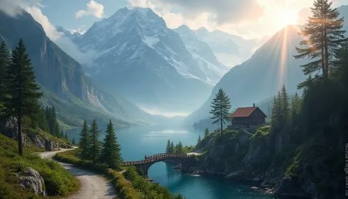 fantasy landscape,mountain landscape,swiss alps,alpine landscape,landscape background,beautiful landscape,the alps,landscape mountains alps,high alps,mountainous landscape,alps,nature landscape,mountain scene,fantasy picture,bernese alps,world digital painting,gondolin,landscapes beautiful,mountain lake,nature wallpaper,Photography,General,Realistic