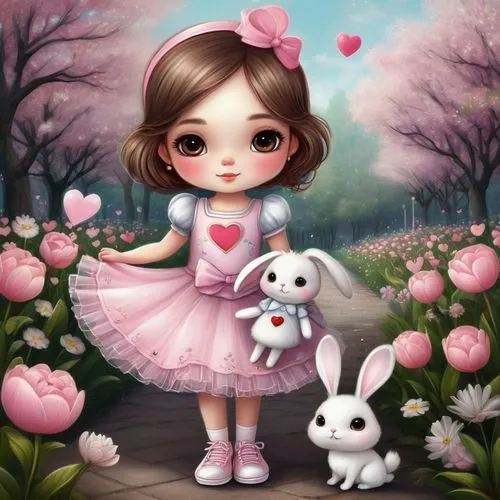 cute cartoon image,cute cartoon character,dressup,spring background,springtime background,children's background,Illustration,Abstract Fantasy,Abstract Fantasy 01