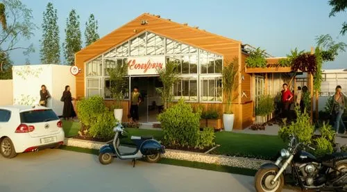 Blue sky 

restaurant

Steel frame construction +  Glass

Colors: Ligth Pink, Light Green, Pine wood.

vertical gardens,the people are gathered to see what the small business has done,nawanshahr,rauta