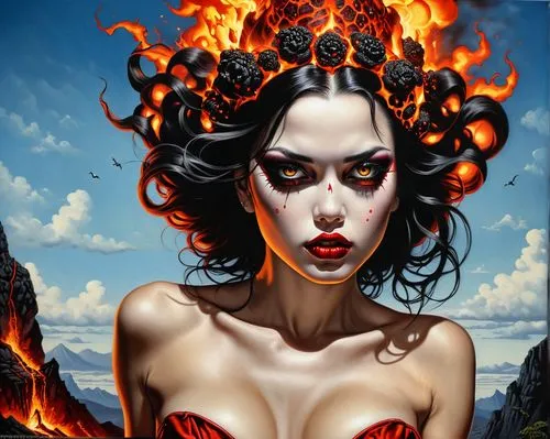 Don't you dare anymore!,fire siren,fire red eyes,fire-eater,fire angel,fire devil,fire eater,fire heart,burning hair,lake of fire,flame of fire,conflagration,the conflagration,fantasy art,combustion,f