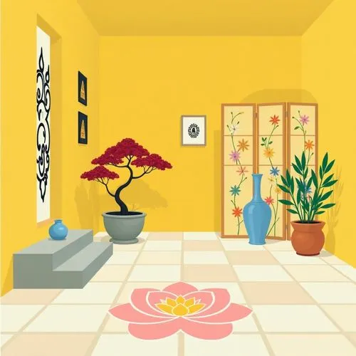 ikebana,flower background,home interior,japanese-style room,cartoon video game background,houseplant,Illustration,Vector,Vector 11