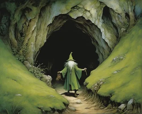 hollow way,the pied piper of hamelin,jrr tolkien,pit cave,the mystical path,hobbit,cave,the wanderer,caving,empty tomb,cave tour,patrol,the path,pilgrimage,vaisseau fantome,hans christian andersen,the limestone cave entrance,cover,doctor doom,the wizard,Illustration,Realistic Fantasy,Realistic Fantasy 14