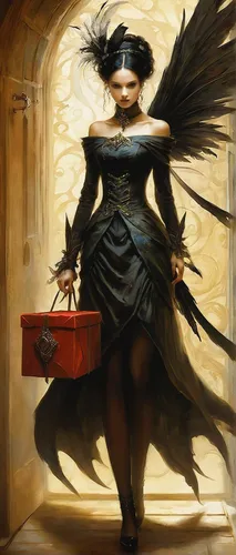 black angel,dark angel,crow queen,transistor,angel of death,black bird,death angel,baroque angel,gothic woman,business angel,dance of death,gothic fashion,goth woman,harpy,bellboy,black raven,fallen angel,lady of the night,sorceress,fantasy woman,Illustration,Realistic Fantasy,Realistic Fantasy 16