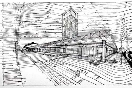 wireframe graphics,line drawing,wireframe,camera drawing,sheet drawing,railroad station,scribble lines,the train station,train station,pen drawing,mono-line line art,kirrarchitecture,architect plan,un