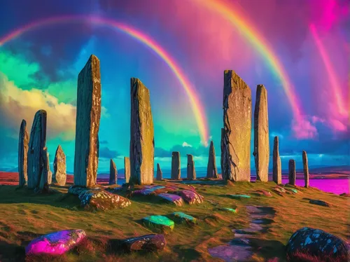 Rainbow  over Callanish Stones,ring of brodgar,orkney island,standing stones,rainbow bridge,stone circle,easter islands,stone circles,scotland,isle of skye,stone henge,easter island,stacked stones,spl