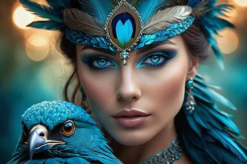 blue parrot,feather headdress,exotic bird,blue peacock,headdress,peacock,blue macaws,blue macaw,blue enchantress,peacock eye,indian headdress,in the mother's plumage,blue bird,fantasy art,fairy peacock,shamanic,peafowl,beautiful macaw,blue parakeet,hyacinth macaw,Photography,General,Cinematic