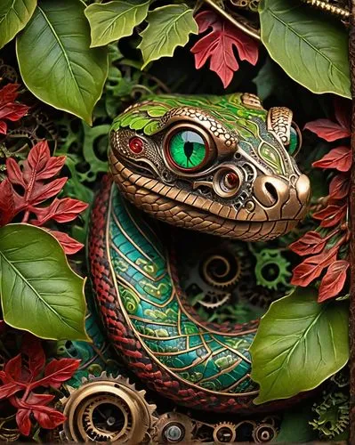 vipera,quetzalcoatl,tuatara,lagarto,serpiente,iguana,quetzal,maguana,paisley digital background,tretchikoff,green python,spiralfrog,kukulkan,serpent,alebrije,herpetofauna,oaxacan,pachamama,chameleon abstract,nagas,Illustration,Realistic Fantasy,Realistic Fantasy 13