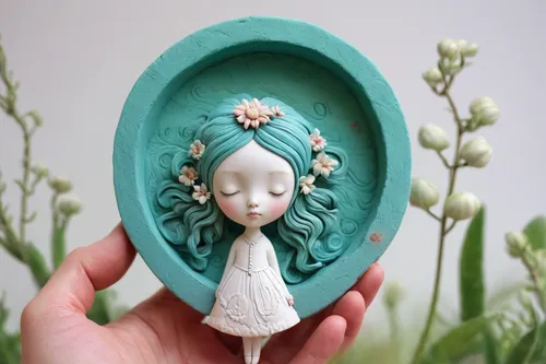 clay doll,handmade doll,felted easter,porcelain rose,flower bowl,girl in a wreath,artist doll,painted eggshell,painted eggs,mint blossom,doll's head,butter dish,water lily plate,green mermaid scale,enamelled,egg box,porcelain dolls,bluebell,egg dish,egg tray,Illustration,Abstract Fantasy,Abstract Fantasy 06