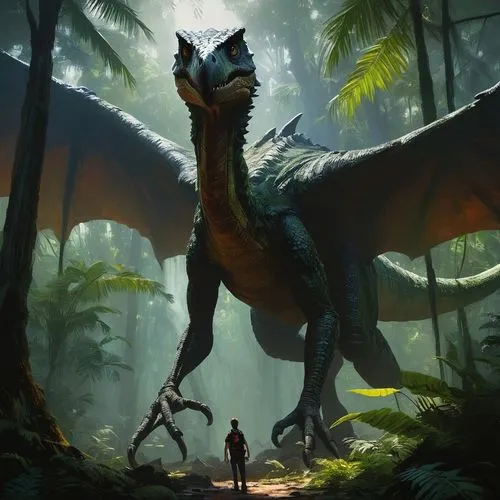 forest dragon,eoraptor,microraptor,gigantoraptor,pellucidar,taittiriya,wyvern,airavata,utahraptor,deinonychus,esdraelon,painted dragon,quetzalcoatlus,wehrung,oviraptorosaurs,dinosaurian,gryposaurus,dromaeosaurs,burragorang,saurian,Conceptual Art,Oil color,Oil Color 11