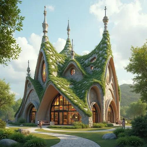 house in the forest,rivendell,fairy tale castle,forest house,forest chapel,roof domes,fairy village,ecotopia,honeychurch,fairytale castle,asian architecture,roof landscape,earthship,ecovillages,dreamhouse,grass roof,beautiful home,elven forest,treehouses,nargothrond,Photography,General,Realistic