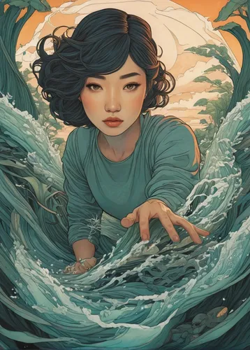 the wind from the sea,siren,the sea maid,rogue wave,ocean,sea,japanese waves,sirens,tidal wave,rosa ' amber cover,aquarius,water-the sword lily,tide-low,submerged,sea beach-marigold,mermaid background,water nymph,pisces,tide,adrift,Illustration,Japanese style,Japanese Style 15