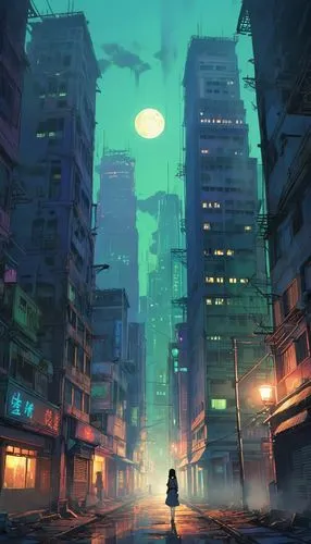 kowloon,cyberpunk,shadowrun,world digital painting,mongkok,cityscape,neuromancer,sci fiction illustration,cyberworld,atmospheres,cybercity,cybertown,busan night scene,shinjuku,hanoi,evening city,alleyway,futuristic landscape,kowloon city,city at night,Illustration,Japanese style,Japanese Style 03