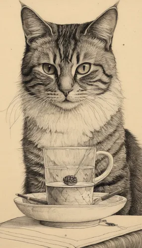 cat drinking tea,tea party cat,cat coffee,coffee tea illustration,coffee tea drawing,drawing cat,vintage cat,cat's cafe,teacup,cappuccino,teatime,espresso,a cup of coffee,woman drinking coffee,a cup of tea,cup of coffee,café au lait,french coffee,drinking coffee,tea time,Conceptual Art,Sci-Fi,Sci-Fi 17