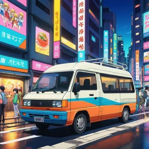 hijet,hiace,tokyo city,vanagon,microbus,midibus,Illustration,Japanese style,Japanese Style 03