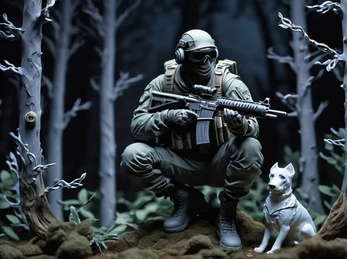 diorama,lost in war,hunting dogs,vigilant dog,scent hound,war correspondent,polish hound,wolf hunting,companion dog,guarding,boy and dog,vigilant,posavac hound,polish hunting dog,army men,hunting dog,american staghound,special forces,patrols,soldier,Unique,Paper Cuts,Paper Cuts 09