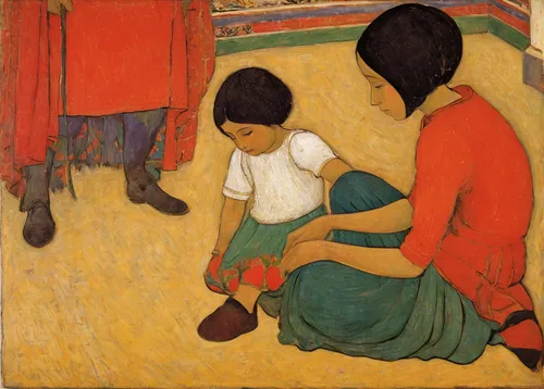 children studying,khokhloma painting,girl with cloth,children drawing,woman sitting,mother with children,peruvian women,girl with a wheel,holding shoes,children learning,girl praying,little girl and mother,praying woman,girl picking flowers,children playing,girl with bread-and-butter,child playing,shoemaker,woman praying,girl sitting,Art,Classical Oil Painting,Classical Oil Painting 30