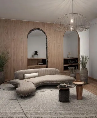 Boho shake,wood,the wooden ones,blanket, bokla  fabric sofa , white sofa ,straw lamp,shadow,niches,decoration, plans, flower pots,rug,parquet , fix the arc, add a view ,loft,modern room,modern living 