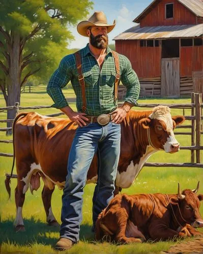 oxen,livestock,man and horses,veterinary,ox,farmer,rodeo,cow,bison,cattle show,matador,tender beef,galloway beef,ranch,beef cattle,beef rydberg,veterinarian,working animal,painting technique,domestic cattle,Art,Classical Oil Painting,Classical Oil Painting 30