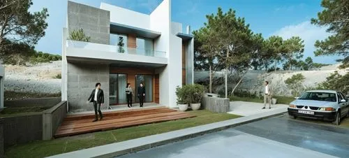 DISEÑO EXTERIOR DE UNA RESIDENCIA  ESTILO MINIMALISTA, CON MUROS CON CANTERA GRIS, EN COMBINACION CON MUROS DE COLOR BLANCO Y GRIS,VENTANAS DE ALUMNIO CON CRSITAL, PLANO CINEMATOGRAFICO, CORRECCION DE