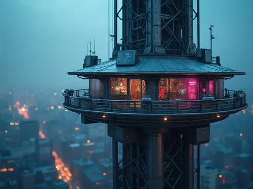 lookout tower,fire tower,observation tower,space needle,sky tower,the observation deck,observation deck,sydney tower,skyloft,watertower,watch tower,centrepoint tower,the needle,skywalking,observatoire,skydeck,tv tower,sky apartment,top of the rock,electric tower,Photography,General,Realistic