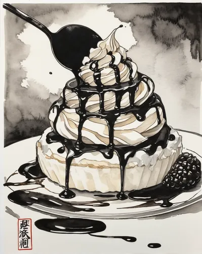 coffee watercolor,boston cream pie,sundaes,cream puff,profiterole,whipped ice cream,sundae,chocolate sauce,foot in dessert,watercolor macaroon,banoffee pie,chocolate syrup,desserts,pudding,tiramisu,thirteen desserts,coffee tea illustration,meringue,whipped cream,dessert,Illustration,Paper based,Paper Based 30