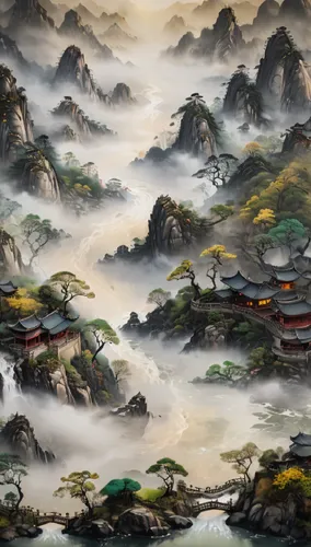 japan landscape,oriental painting,japanese art,wuyuan,japanese mountains,mengzi,Photography,General,Fantasy