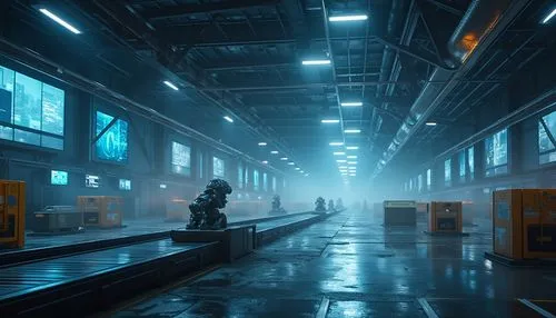 industrial hall,bladerunner,levski,factory hall,hangar,arktika,empty factory,cyberport,warehouse,atmosfera,alchemax,cybercity,scifi,environments,industrial landscape,cyberscene,synthetic,corpus,vapor,mist,Photography,General,Realistic