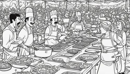 vegetable market,food line art,korean royal court cuisine,spice market,coloring page,wedding banquet,medieval market,market stall,fruit market,the market,salad bar,spring festival,buddha's birthday,farmers market,bahian cuisine,vendors,buffet,farmer's market,catering,food and cooking,Illustration,Black and White,Black and White 19