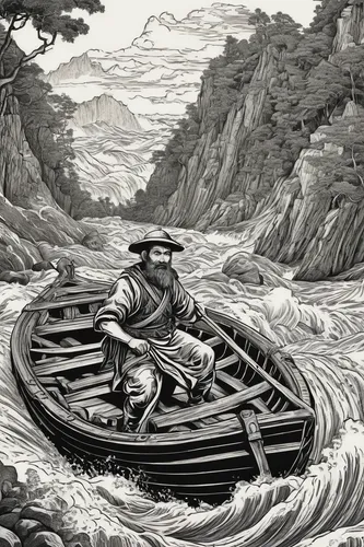 cool woodblock images,mercury mariner,skull rowing,row-boat,water transportation,canoeing,fishing float,rowing-boat,bass boat,boat rapids,boat landscape,seafaring,long-tail boat,kayaker,canoes,book illustration,watercraft,rowboats,water boat,dug out canoe,Illustration,Black and White,Black and White 27