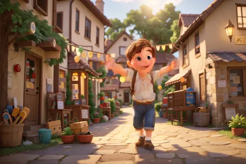 cute cartoon character,toy's story,colmar,tangled,village life,shopping street,the street,village street,cute cartoon image,old town,knight village,agnes,aurora village,cg artwork,colmar city,animatio