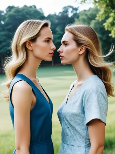 two women, at a suitable distance from each other,two beautiful young women kissing on each other,delvaux,demoiselles,lesbos,olsens,maxmara,sapphic