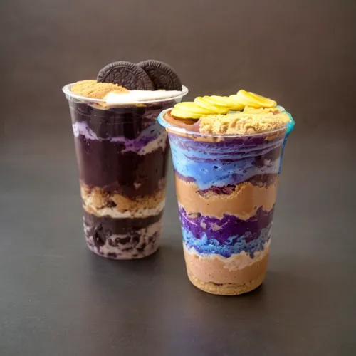 soft ice cream cups,halo-halo,ice cream cones,ice cream bar,muffin cups,taro cake,knickerbocker glory,ice cream sodas,variety of ice cream,sundaes,chocolate parfait,falooda,wafer cookies,frappé coffee