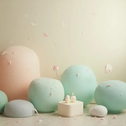 Soft pastel hues, gentle gradient transitions, creamy whites, warm beige tones, rich turquoise accents, soothing mint greens, calming lavender shades, subtle golden highlights, natural wood textures, 