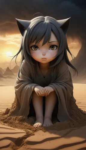 sand fox,desert fox,girl on the dune,desert background,feral cat,playing in the sand,feral,sphinx,cave girl,sand,felidae,child fox,gray kitty,ephedra,stray cat,dusk background,head stuck in the sand,singing sand,dune sea,beach background,Illustration,Abstract Fantasy,Abstract Fantasy 06