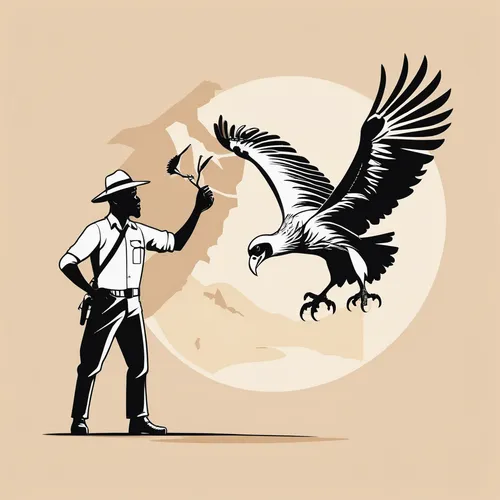 Craft a humorous scene where an African safari guide mistakes a vulture for a lost tourist and tries to offer it directions.,eagle illustration,falconry,falconer,eagle vector,bird illustration,ornitho