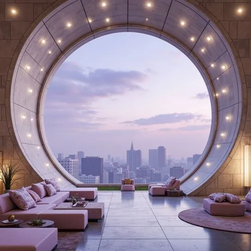 round window,portholes,sky apartment,semi circle arch,sky space concept,porthole,futuristic architecture,roof domes,musical dome,inflatable ring,apartment lounge,penthouses,circle shape frame,round house,round hut,pink round frames,futuristic landscape,round arch,modern decor,roof terrace