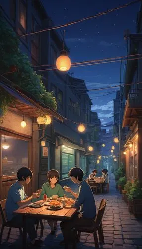 izakaya,studio ghibli,kazoku,japanese restaurant,mahjong,yakitori,night scene,katsuhito,ghibli,tsukiji,shenmue,tanabata,monogatari,evening atmosphere,game illustration,yamatai,ichigaya,yoshikuni,tadashi,kyoto,Illustration,Realistic Fantasy,Realistic Fantasy 26